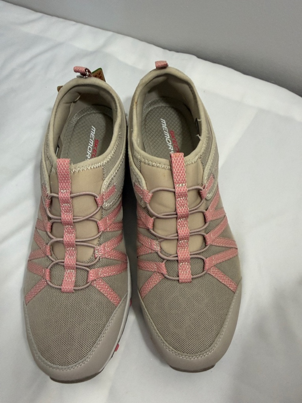 Skechers Beige with Pink Accent Slip-On Athletic Sneakers